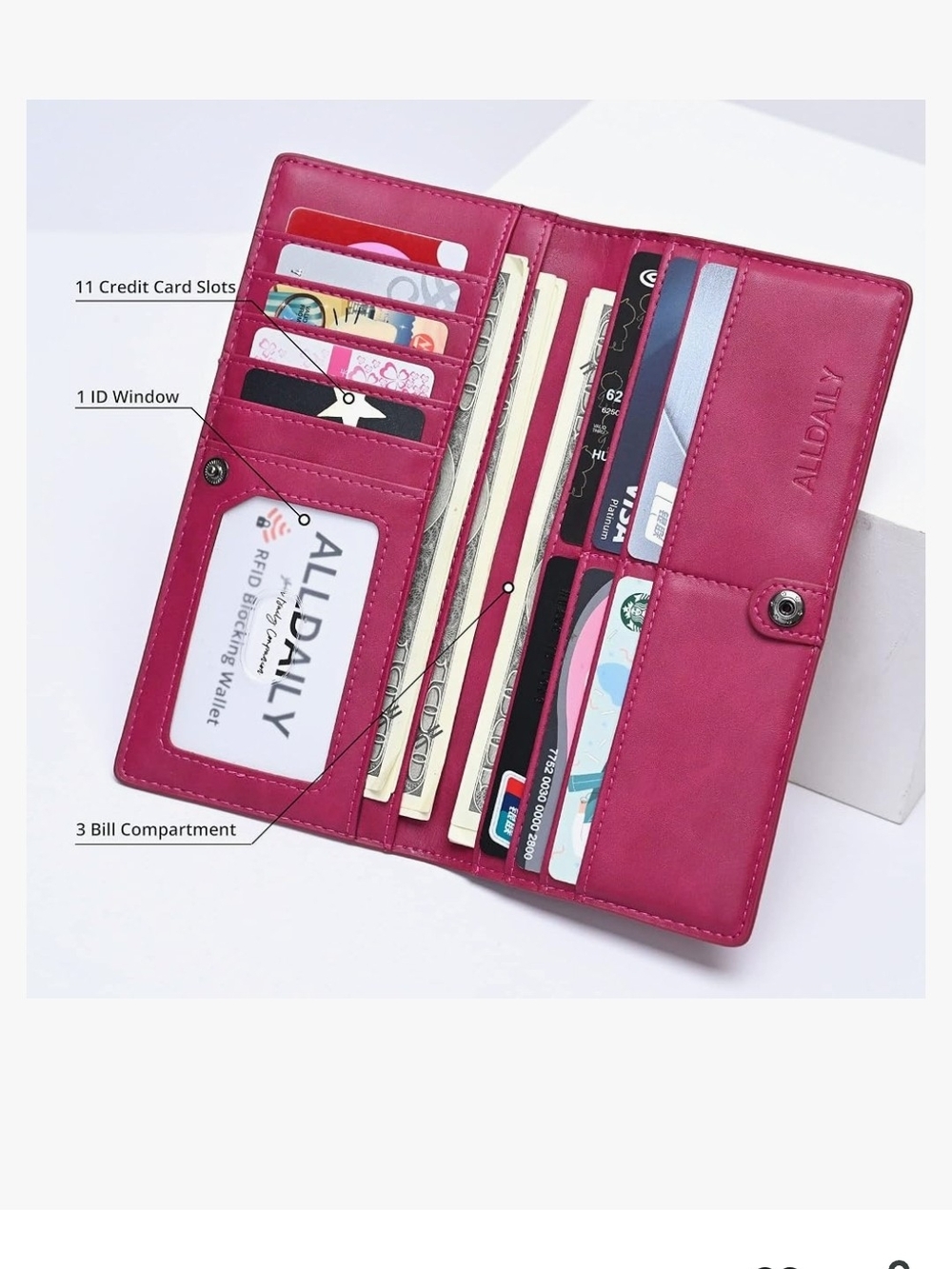 Slim RFID blocking Wallet in Raspberry Pink - Picture 3 of 16